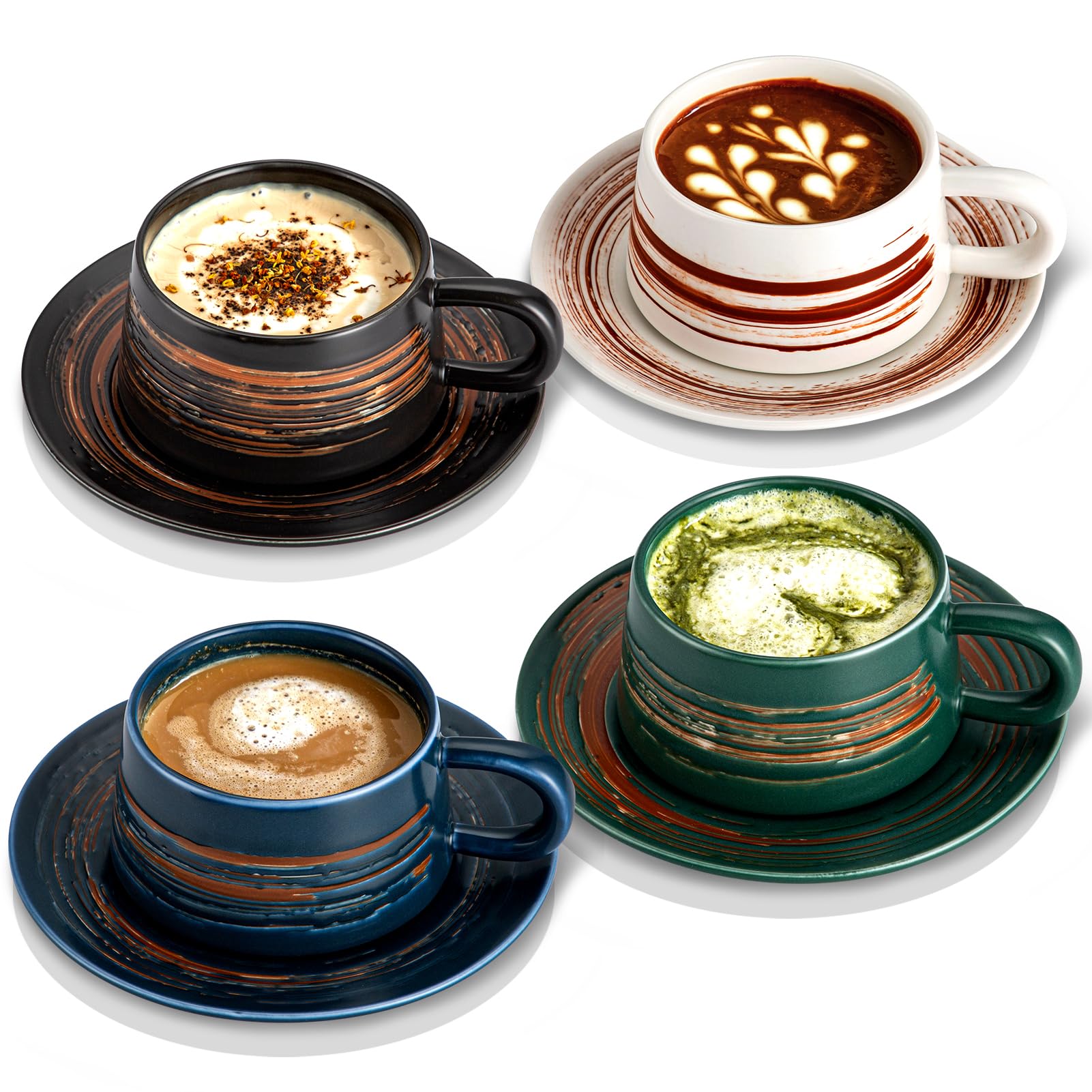 Amazon.com | YUN TAO 8 Oz Ceramic Cappuccino Cups with Saucers